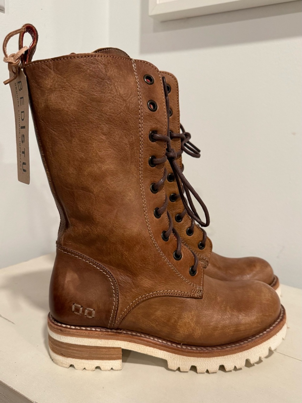 Bed Stu Cobbler Tall Lace-Up Combat Boots Distressed Brown Leather Women’s 7.5